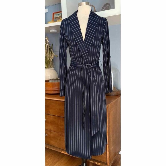 ARITZIA BABATON Kahlo Robe Coat Jacket Navy Blue Pinstripe - Picture 2 of 12